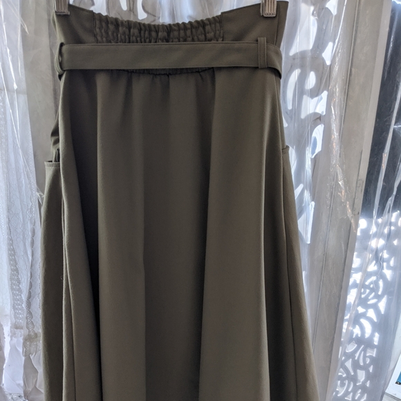 Vintage Japanese Brand High Waist Belted Flared Suspender Skirt Olive Green XS - Picture 5 of 5